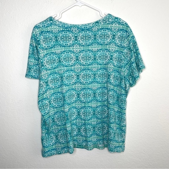 Kim Rogers Geometric Blue and Green Mandala Print T Shirt - Picture 3 of 4